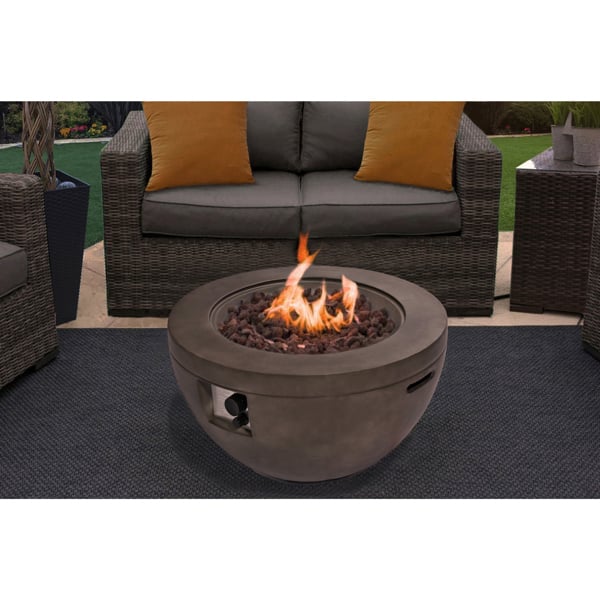MDA Designs TABITI Dark Grey Gas Fire Pit for Garden & Patio - Luxurious Eco-Stone Finish Outdoor Heater Fire Pit