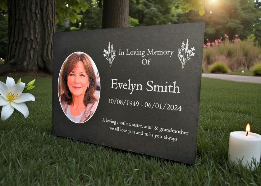 Memorials Direct Photo Slate Memorial Plaque,  Wildflowers, Add a Portrait & Personalised Text | 35×25cm (14×10”)