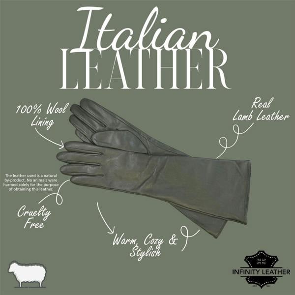 Infinity Leather Womens Long Italian Leather Winter Soft Wool Lining Gloves