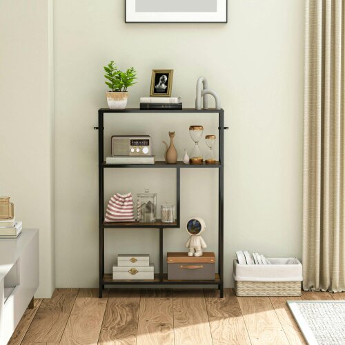 Wyld Haus Modisu Wood Rustic Brown 4 Tier Bookcase With Open Shelving