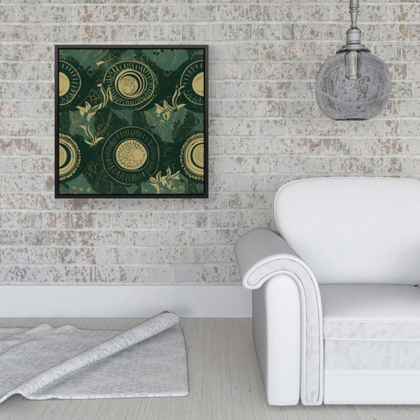 Warren Reed Abstract Green Gold Moon Pattern Framed Canvas