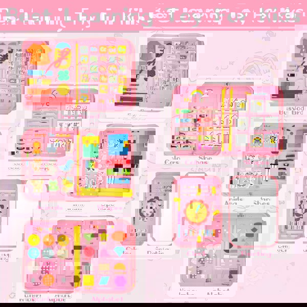 deAO Toys Pink Toddler Busy Board book Sensory Montessori Travel Toys