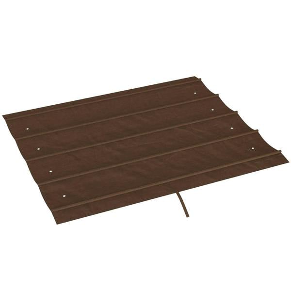 Brown retractable pergola roof shade top with fabric panels, grommets, and center support