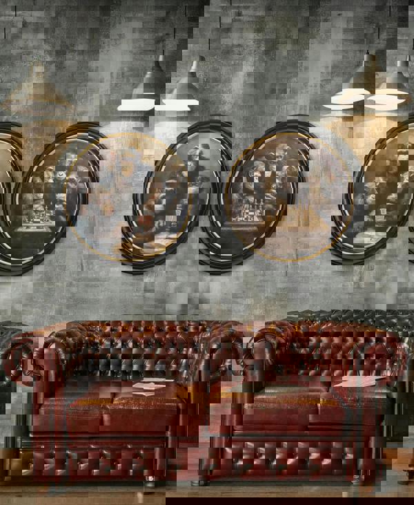 Exceptional Art The Card-Playing Chimps -  Oxford Round Frame