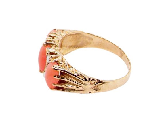 Vintage Tom A 9 carat gold coral and pearl dress ring