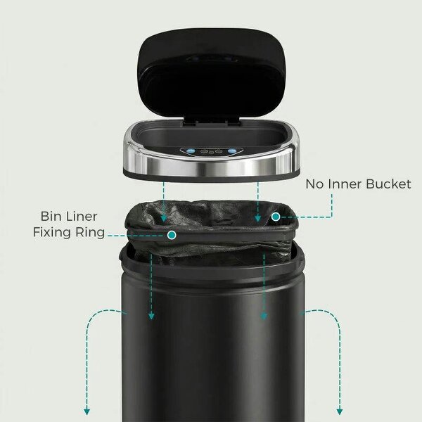 42L Automatic Motion Sensor Rubbish Bin with Fingerprint Resistant, Stainless Steel, Black