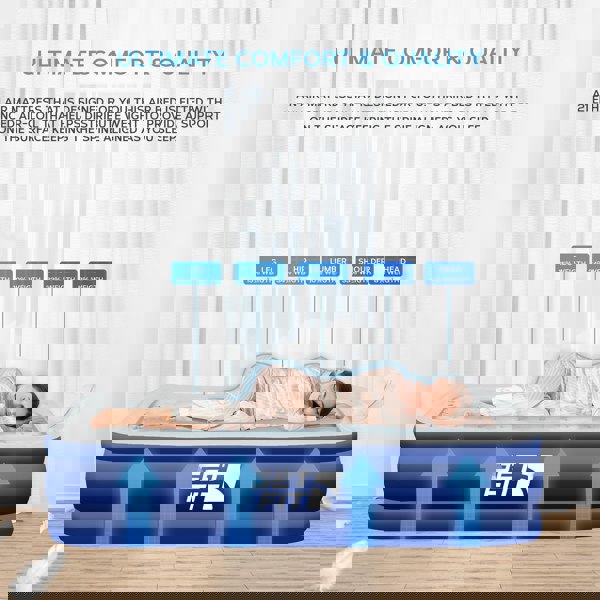 Get Fit Blow Up Air Bed with Built In Electric Pump- Free Pillow - Elevated Air Mattress - Single