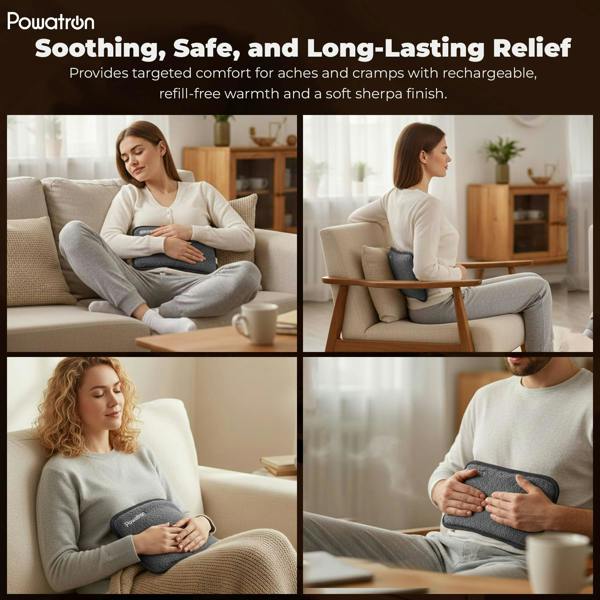 Powatron Rechargeable Electric Hot Water Bottle - Soft & Cosy Hand Body Warmer, Massaging Heat Pad, Over-Heat Protection Electric Water Bottle