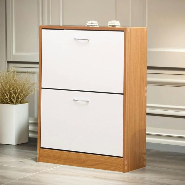 Rafaelo Mobilia 2 Drawer Shoe Storage Cabinet Pine White