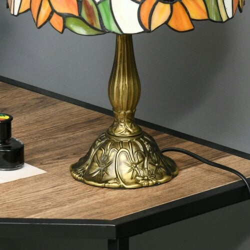 Wyld Haus Limbaka Glass And Metal Orange Sunflower Stained Glass Table Lamp