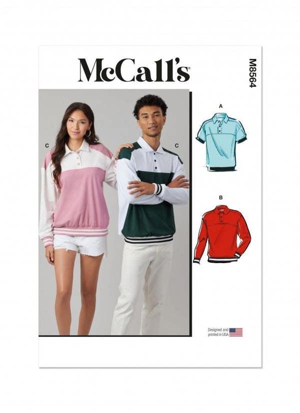 McCalls 8564 Paper Sewing Pattern – Men's & Women's Top, Size XS-XXL, Intermediate