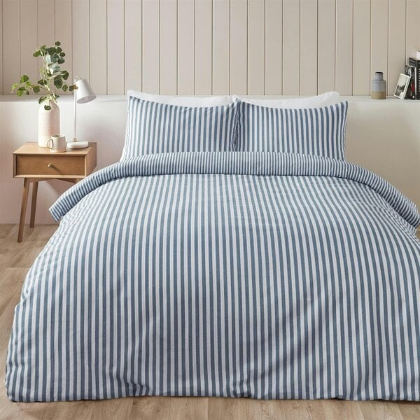 HomeSpace Direct Brushed Stripe Blue Duvet Cover Set