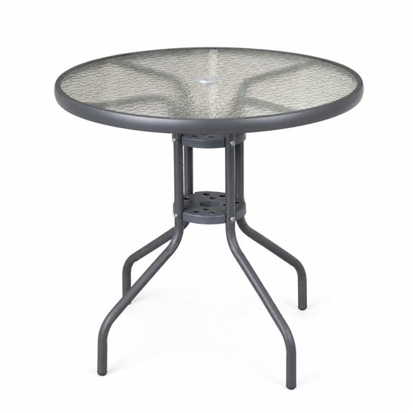 Samuel Alexander 4 Person Outdoor Round Garden Table with Glass Top in Grey