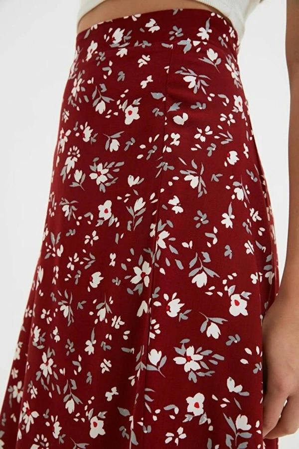 WOVCOR Floral Print Midi Woven Skirt with Slit Detail