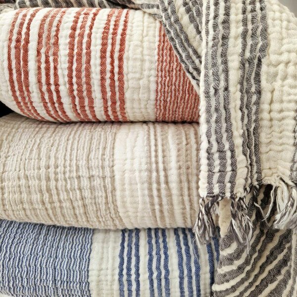 Cotton and Olive Lulu Muslin Cotton Bath Sheet, Blue | SECONDS