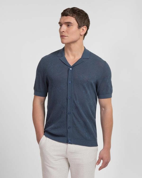 Steel & Jelly Farringdon - Leaf Texture Open Knit Short Sleeve Shirt