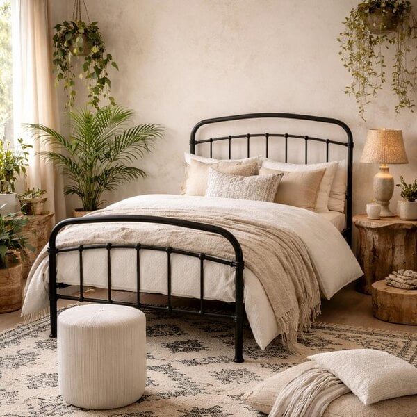 Wyld Haus France Black Metal 3ft Single Bed with Headboard and Footboard