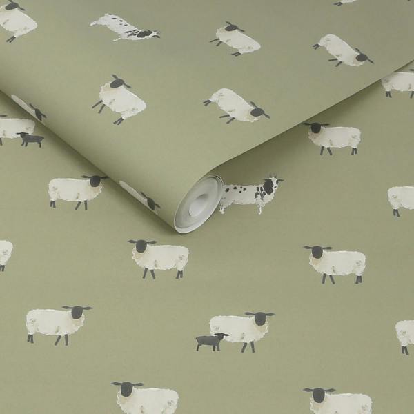 Sophie Allport Sheep Mossbank Green Wallpaper