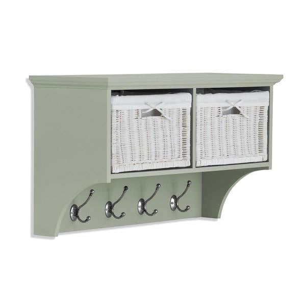 Statement Furniture Tetbury Hanging Shelf with 2 White Wicker Baskets. Wallmounted Coat Rack Assembled