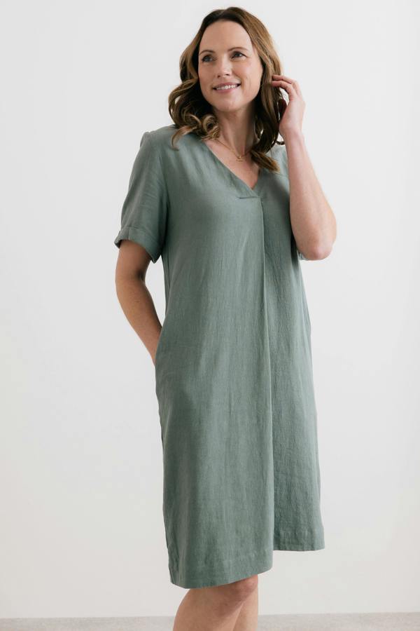 Lily & Me Vine Linen Blend Dress Laurel Green