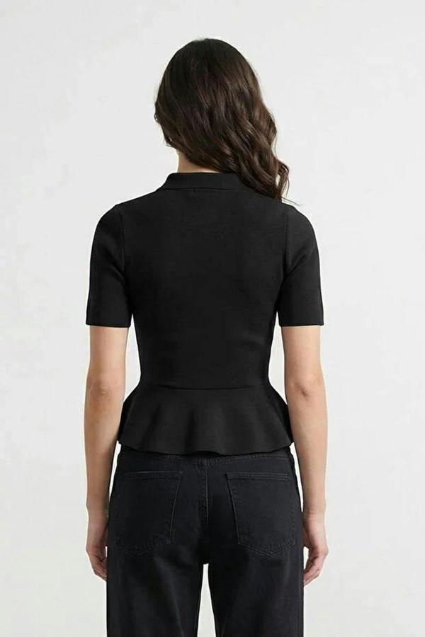 WOVCOR Fitted Waist Button Detail Blouse