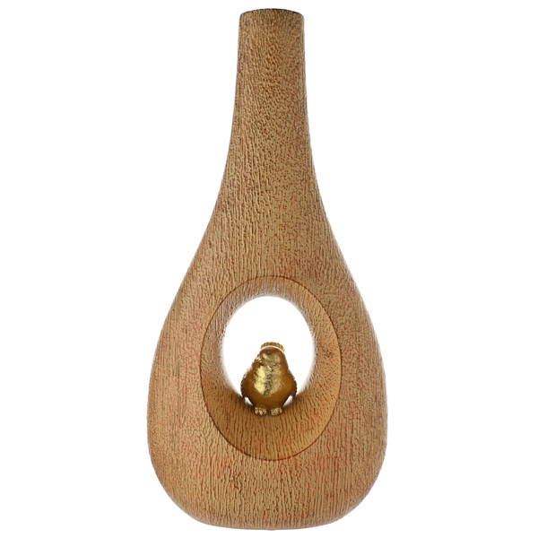 Hestia Wood Effect Vase with Gold Bird