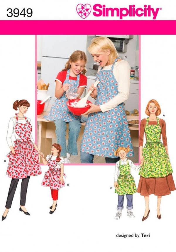 Simplicity Sewing Pattern 3949, Aprons for Kids, Women, S-M-L - Easy