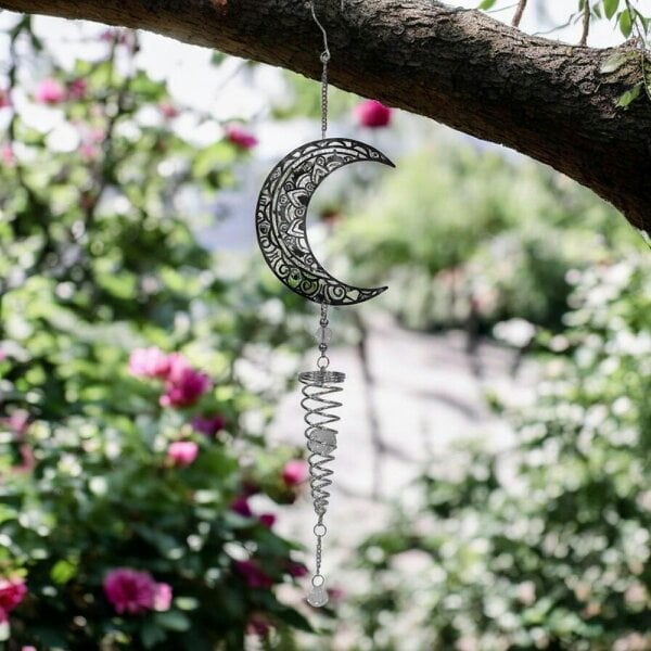 EDH Door Hardware Moon Stainless Steel Hanging Spiral Spinner – 80cm x 15cm | 3D Kinetic Wind Sculpture for Garden, Patio & Home Décor
