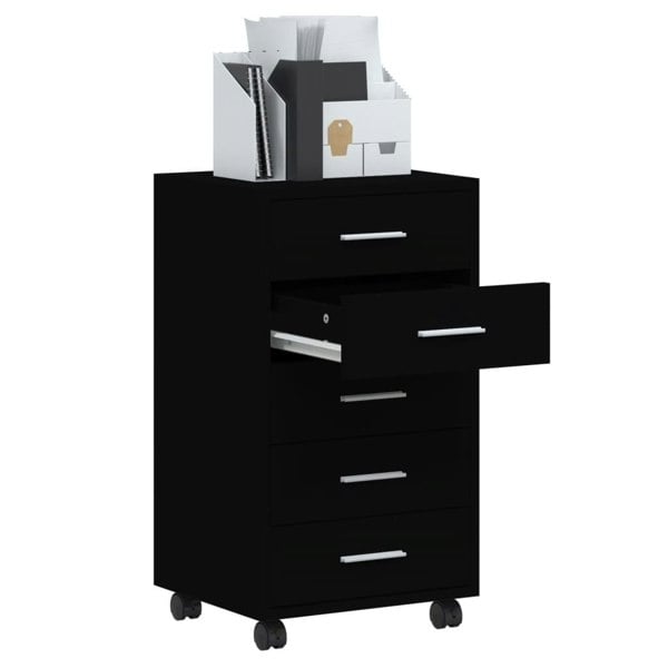 Berkfield Drawer Cabinet with Castors Black Engineered Wood