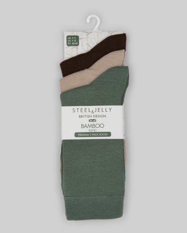 Steel & Jelly 3 Pack Sage, Stone & Brown Bamboo Blend Socks