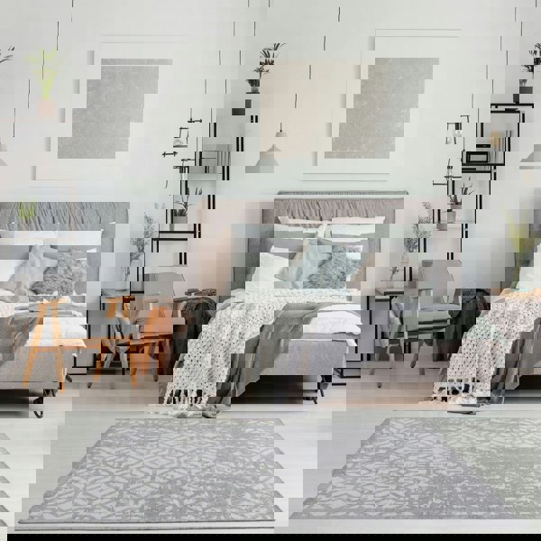 Machine Washable Flatweave Rug Geometric in Grey