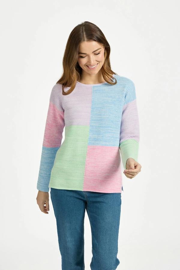 Mudflower Pastel Colour Block Twist Yarn Knitted Jumper