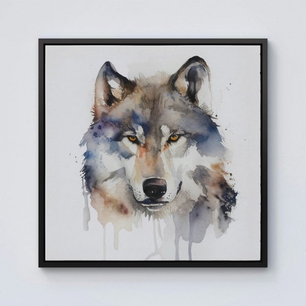 Warren Reed Wolf Watercolour Framed Canvas