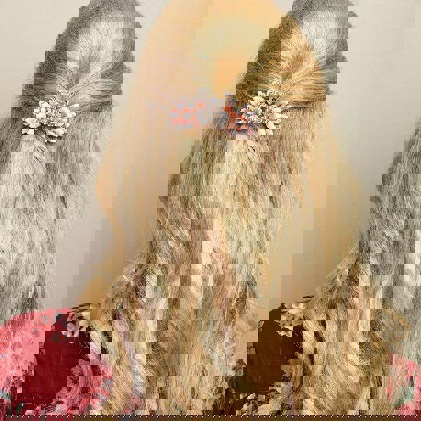 vintage hair clip pink peacock half up half down hair