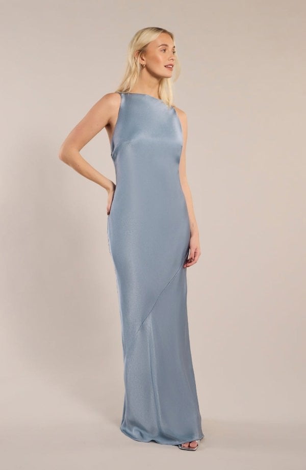 Rewritten London Paris Dress in Pale Blue Satin