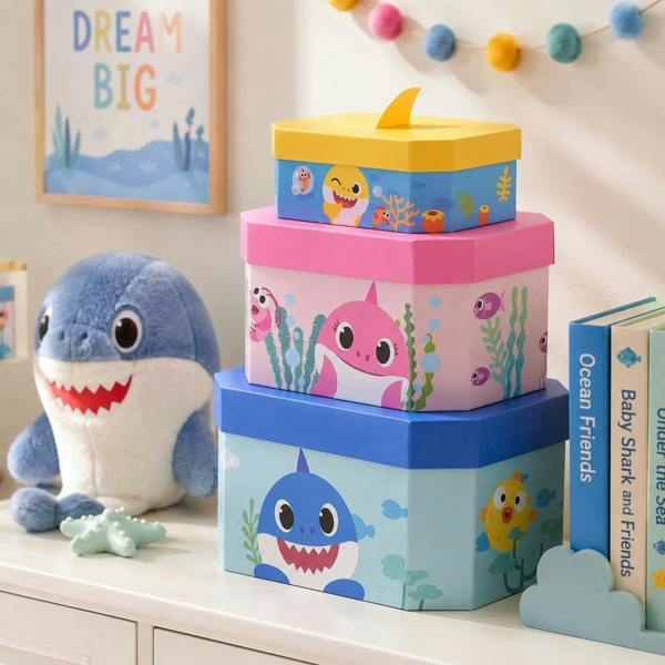 Widdop & Co Baby Shark Set of 3 Nesting Storage Boxes