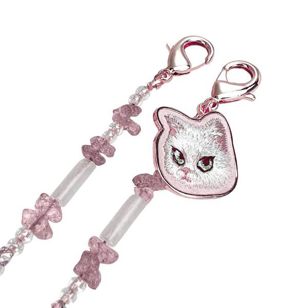 Nimmy Friends Nimmy Big Eye Cute Pet White Cat Mobile Phone Chain Bag Charm Crystal Bracelet Pink - N-CXMC-SL-04