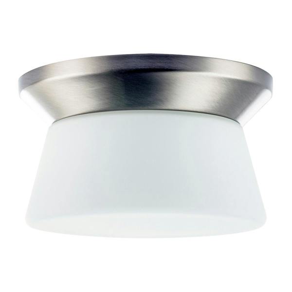 Modern Satin Nickel LED Bathroom Ceiling Light with Opal White Glass Image 1