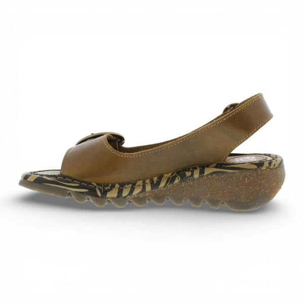 Fly London Women's TRAM723FLY Camel Brown Leather Wedge Sandals