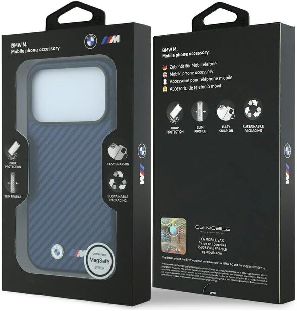 BMW M Carbon Metal Logo Case with MagSafe for iPhone 17/18 Pro Max 6.9" Navy Blue - BMHMP18X26SWPCILV