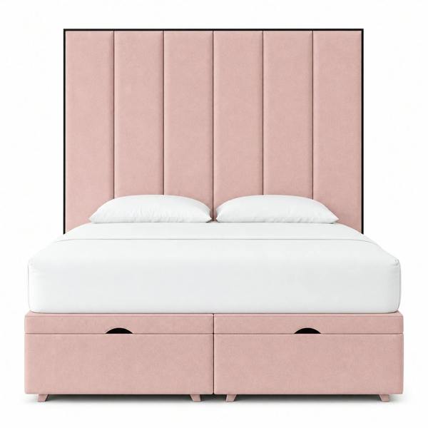 Great British Beds Serena Contrast Piping Divan Ottoman Bed - Pink Plush