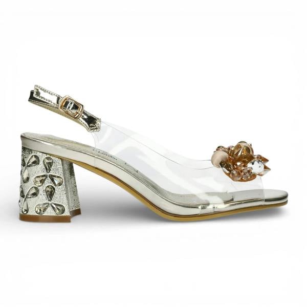 Laura Vita Marlene 12 - Women’s Clear Golden Block Heel Sandals
