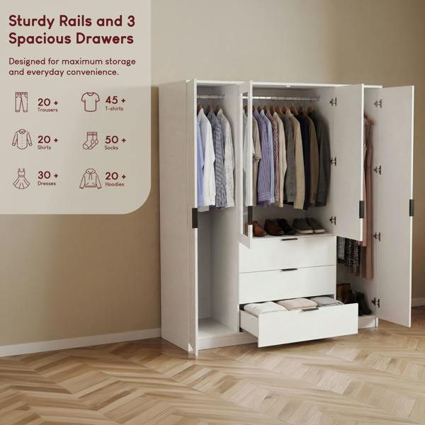 Vida Designs Trega 4 Door 3 Drawer Mirrored Wardrobe