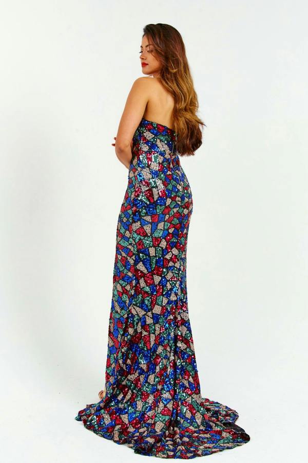 LuvForever Multicoloured Off-Shoulder Sequin Maxi Dress