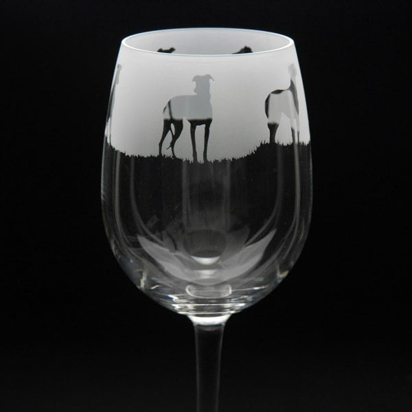 Glyptic Glass Art Greyhound Dog Crystal Wine Glass - Hand Etched/Engraved Gift