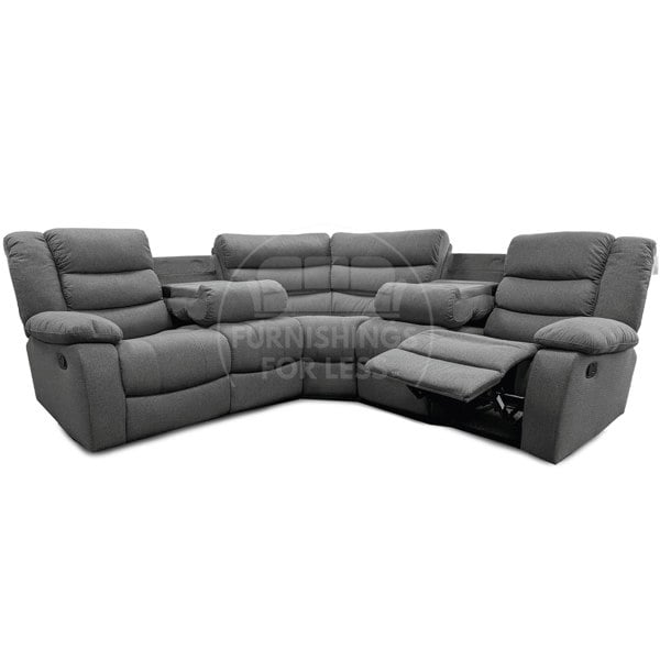 Manhattan Full Fabric Reclining 5 Seater Corner Sofa - Grey - 4
