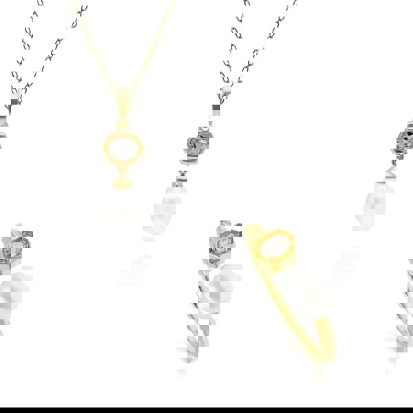 270P030209925-270R058710925 Modern Pearl & Topaz Pendant & Ring Set in Gold Plated Silver 1