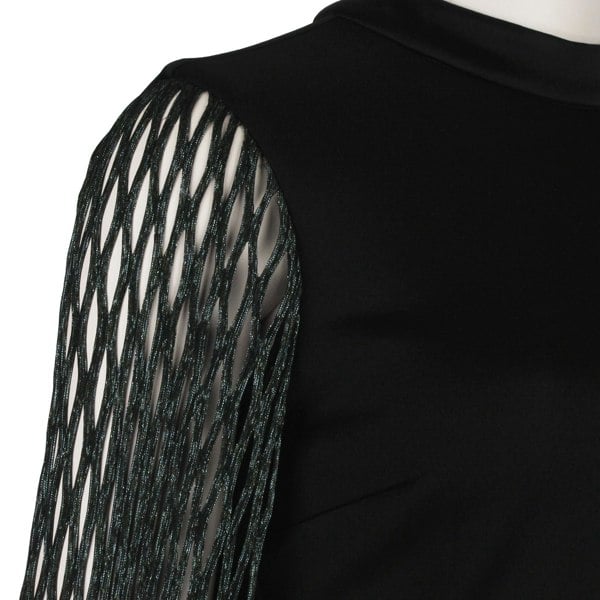 Ellery black satin tailored fit top with latticework sleeves