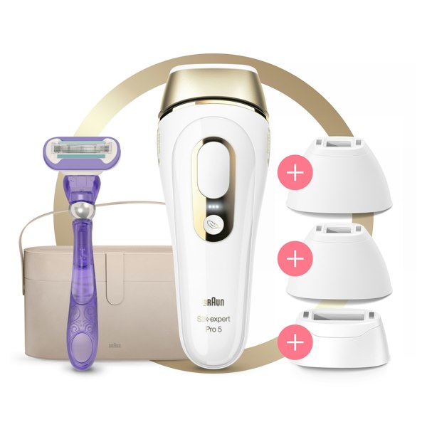 Braun IPL Silk-Expert Pro 5, At Home Hair Removal Device with Vanity Case, White/Gold, PL5347