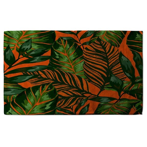 Benjamin Tate Design Green Tropical Leaves on Orange (Bath Towel)